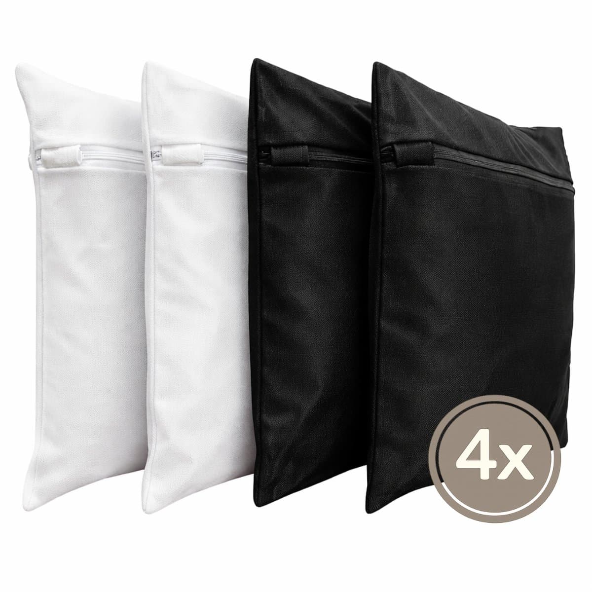 Waszakken Set van 4 – Zwart & Wit – 25x30 cm – Stevige Rits – Beschermt Kleding – Hoogwaardig Polyester - Wasmachine - Donker Wasgoed - georganiseerde bagage - huishoudaccessoires — afbeelding 1