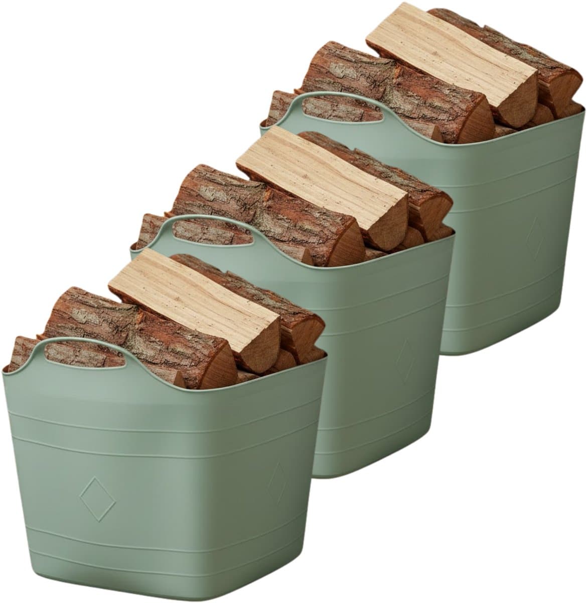 Excellent houseware flexibele kuip / emmer - 3x - groen - 25 l - kunststof - 40 x 35 cm - met handvatten — afbeelding 1