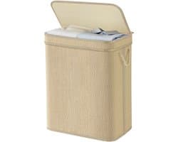 SONGMICS LCB067Y01 - Bamboe Wasmand - 90 Liter - Met Deksel en Uitneembare Waszak