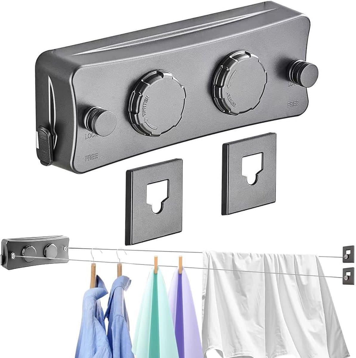 Uittrekbare Waslijn - Dubbele Kabel - Ruimte Besparen - Anti-doorzakken Design - 2 x 51 Meter — afbeelding 1
