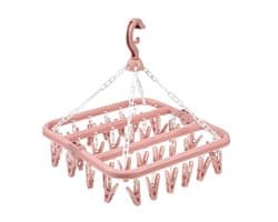 Sokkendroogrek met 32 clips - Hangend kledingrek voor binnen en buiten - Opvouwbaar roterend droogrek voor sokken, ondergoed en kleine kleding - 35*32cm-Roze