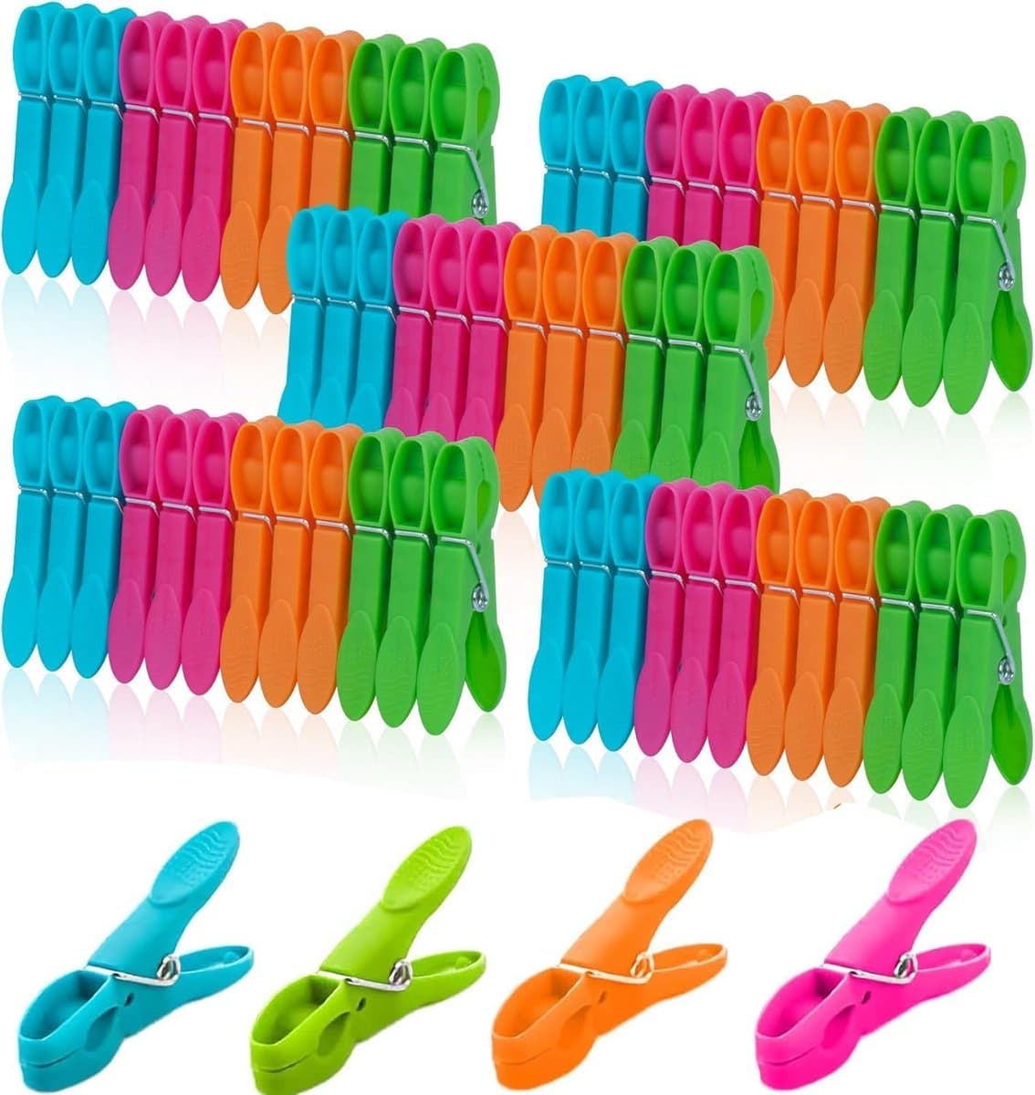 Wasknijpers-wasknijpers kunststof-Verpakking van 60 wasknijpers - Stevige plastic wasknijpers - Voor waslijnen - Wasknijpers met duurzame veren - Roestbestendig - 4 kleuren - 7,5 x 3,8 cm — afbeelding 1