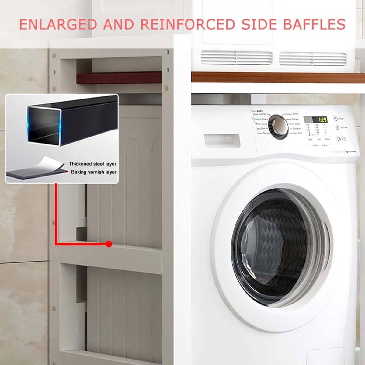 Wasmachine Opbergunit - Stapelrek Droger - Ruimte Besparen - Stevig Koolstofstaal - 75x65x105cm - Wit — afbeelding 1
