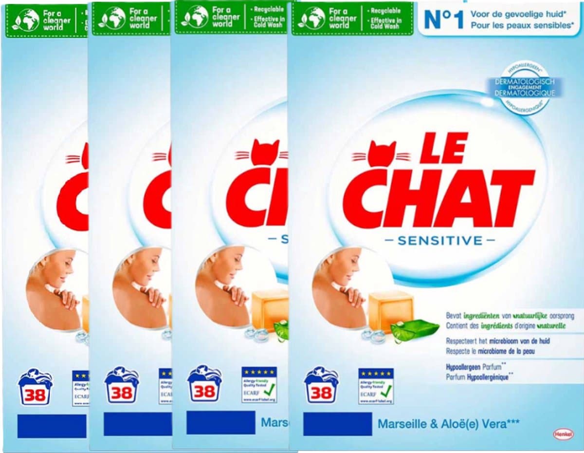 Le Chat Marseille & Aloe Vera Waspoeder (Voordeelverpakking) - 4 x 2.28 kg (152 wasbeurten) — afbeelding 1