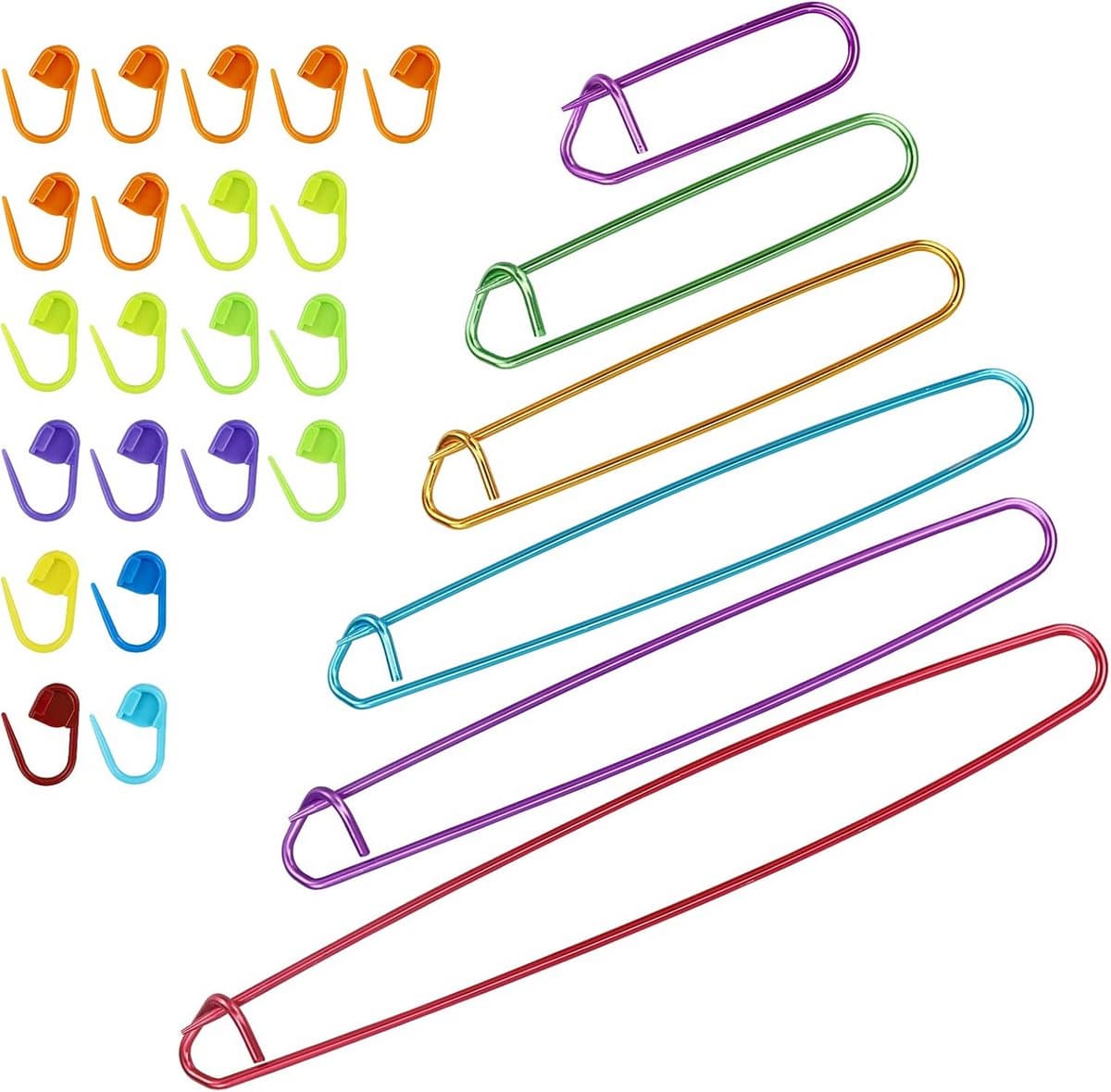 Set van 6 Aluminium Steekhouders en Markeerclips voor Breien en Haken — afbeelding 1