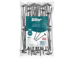 Sillar, grondankers, 20 cm, voor geotextiel, gaas, folie, UV-bestendig, stabiel en duurzaam, PP-kunststof, sterke tuinankers voor geotextiel, 100 stuks