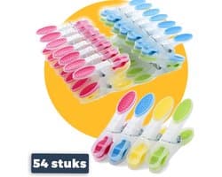 Pasper Wasknijpers - 54 stuks - kunststof wasknijper kleurijk - soft grip