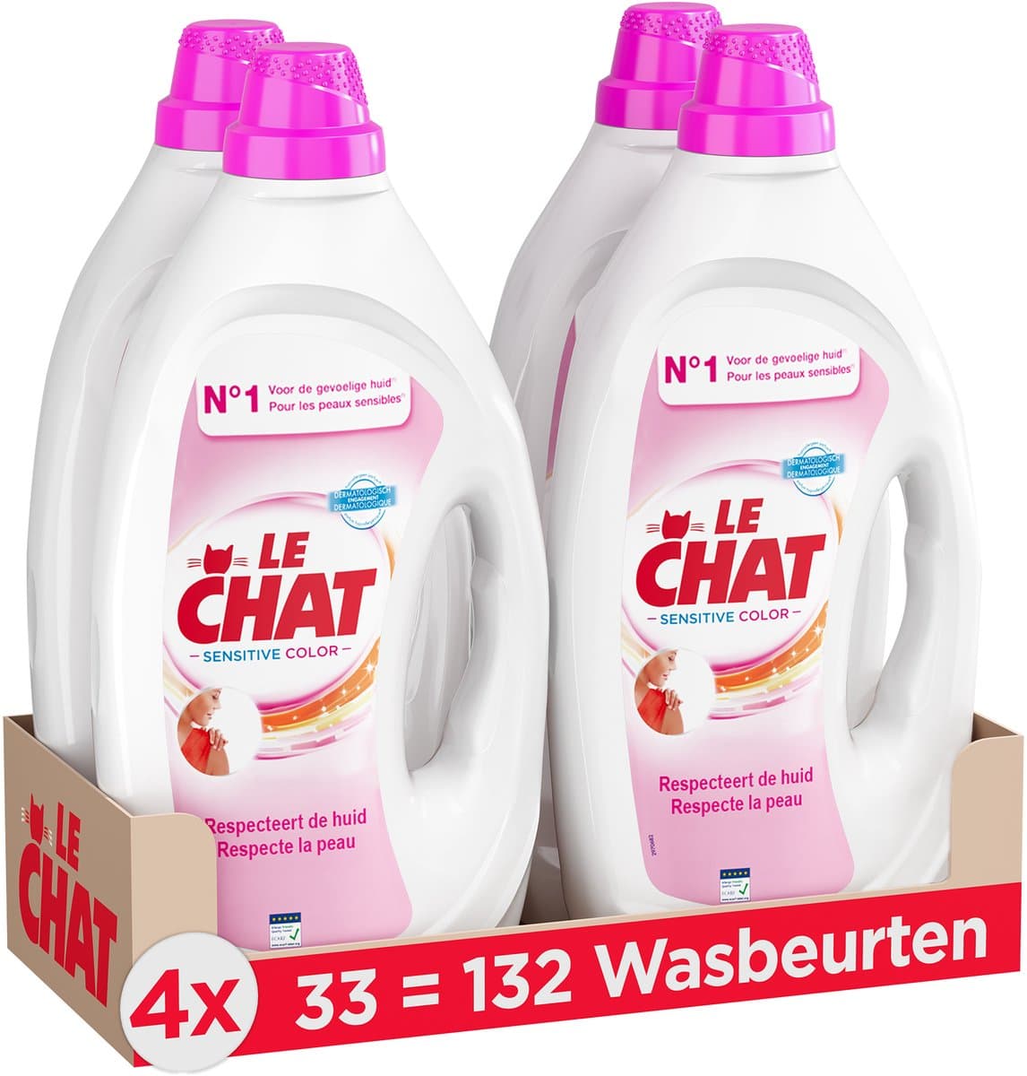 Le Chat Gel Sensitive Color - Vloeibaar Wasmiddel - Geschikt Voor Gekleurde Was - Frisse Geur - Marseille Zeep - Voordeelverpakking - 4 x 33 Wasbeurten — afbeelding 1