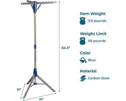 Famanu - Staande droger, blauw, grijs, wasdroger (660 mm, 660 mm, 1638 mm, 1 stuk)