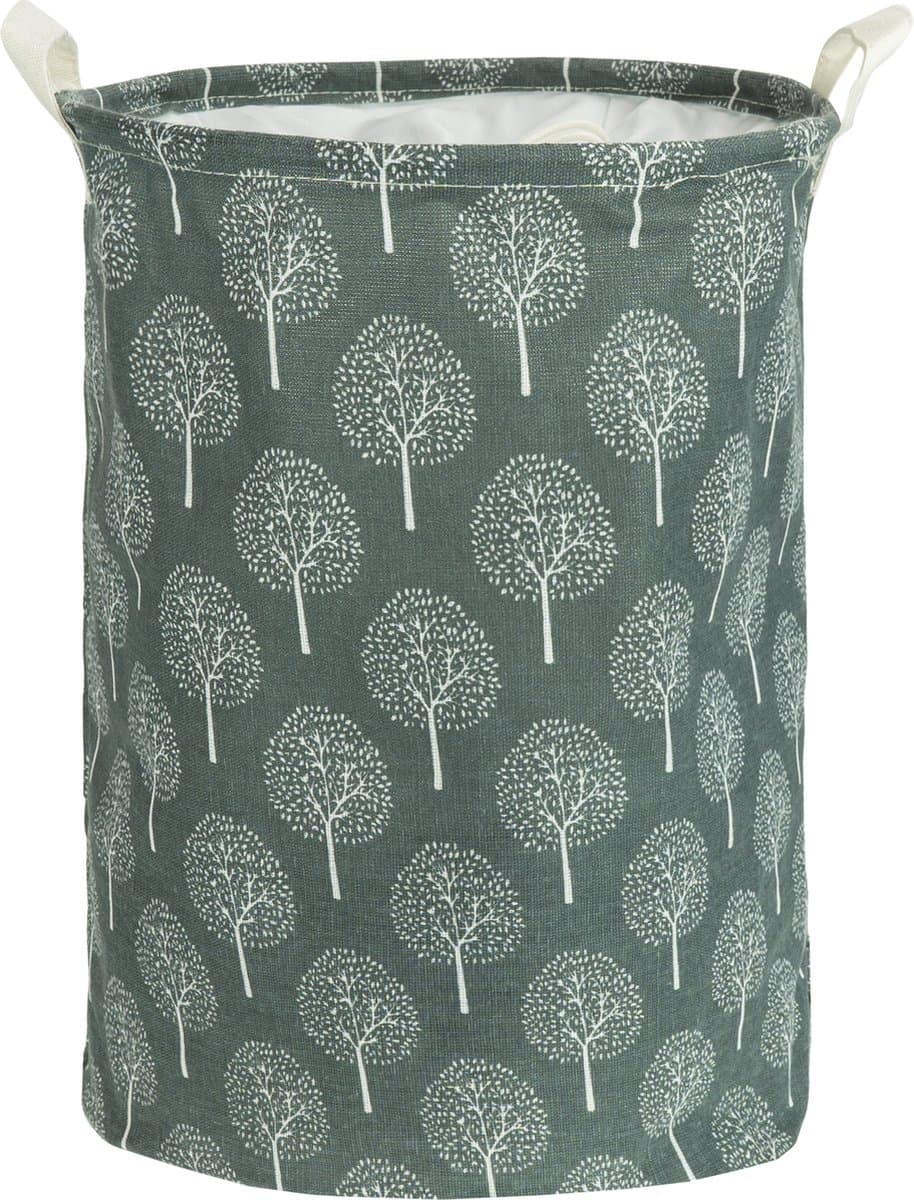 QUVIO Wasmand met handvaten - Wassorteerder - Wasmanden - Wasbox - Waszak met 1 compartiment - Opbergmand - Opvouwbaar - Boom patroon - Grijs en wit - 43 L - 33 x 33 x 40 cm (lxbxh) — afbeelding 1