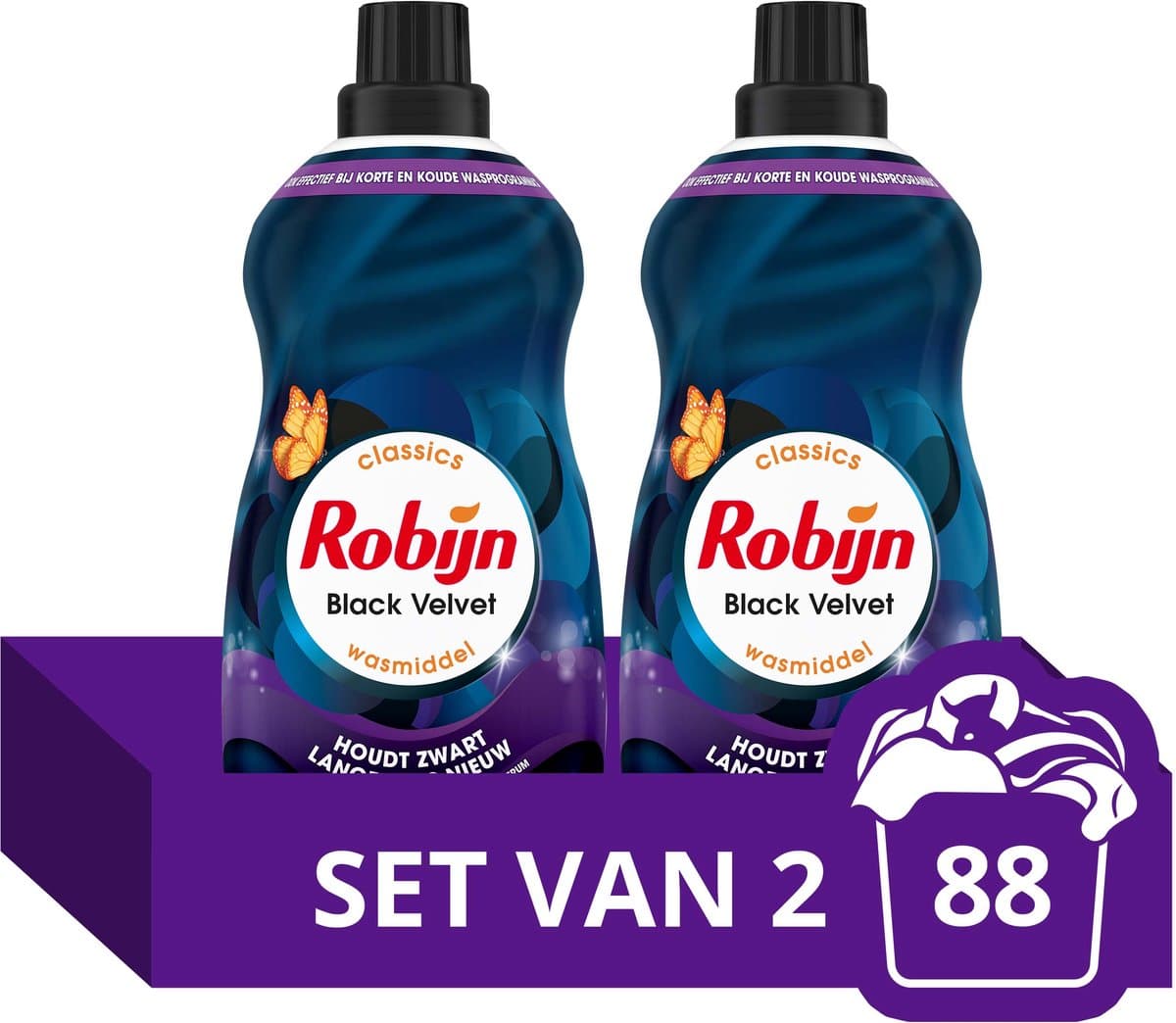 Robijn -Vloeibaar Wasmiddel - Klein & Krachtig - Black Velvet - 2 flessen- 88 wasbeurten - Voordeelverpakking — afbeelding 1