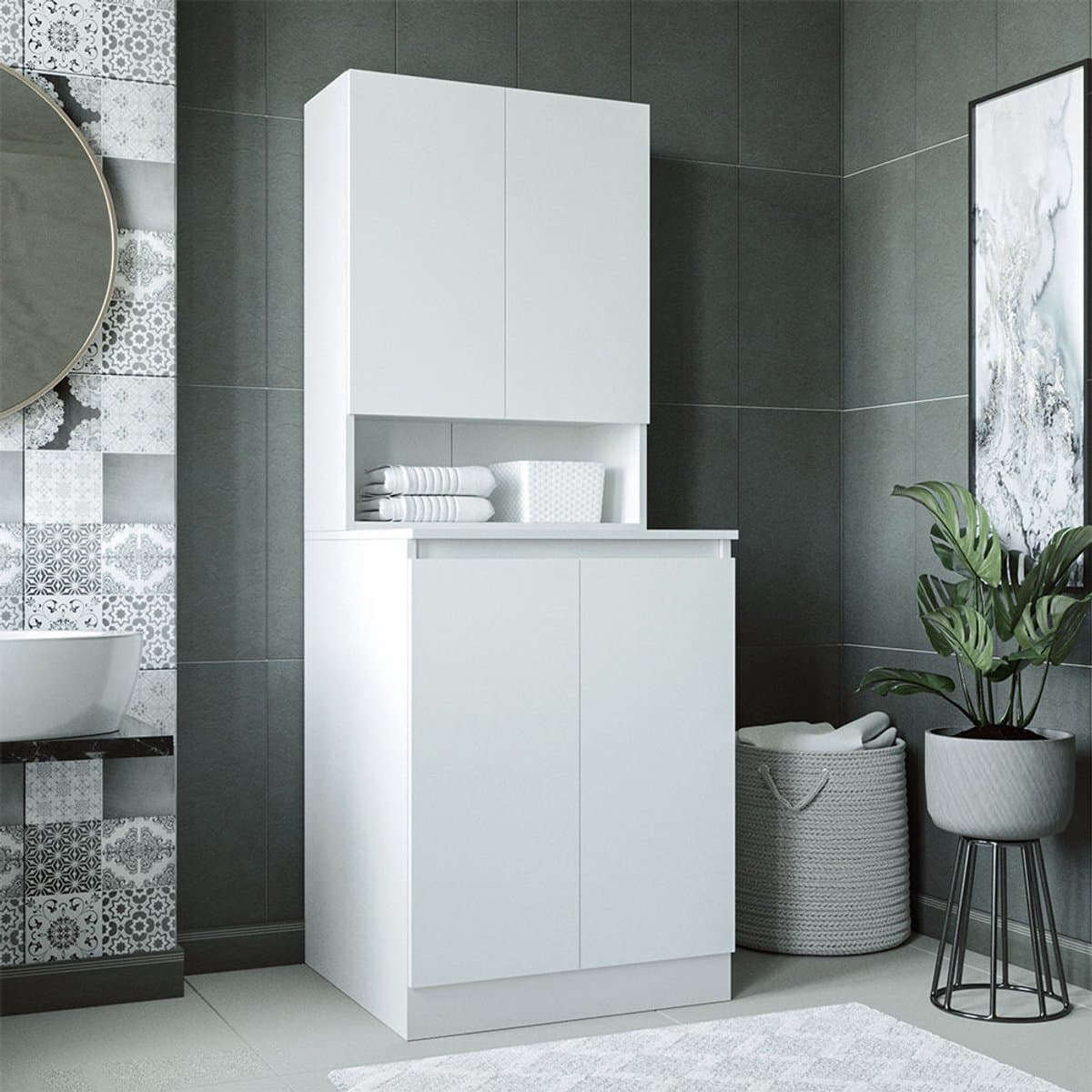 Roomart ATLANTIC-V Wasmachine Ombouwkast 70x191 cm met Bovenkast - Wit — afbeelding 1