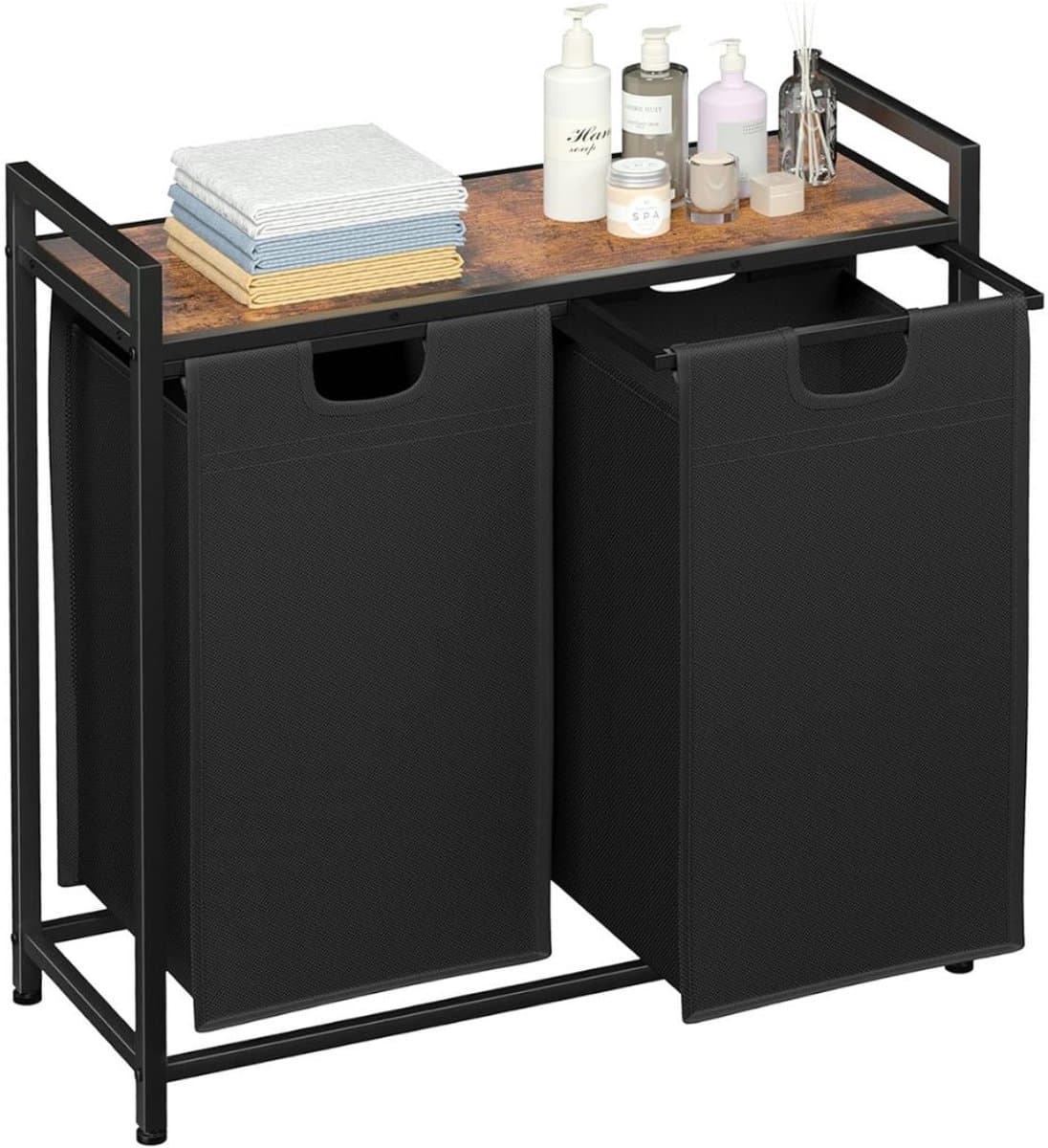 KLS® Wasmand 2 Vakken - Wasmand - Wasbox met 2 Vakken - Zwart - 73cm x 30cm x 73cm — afbeelding 1