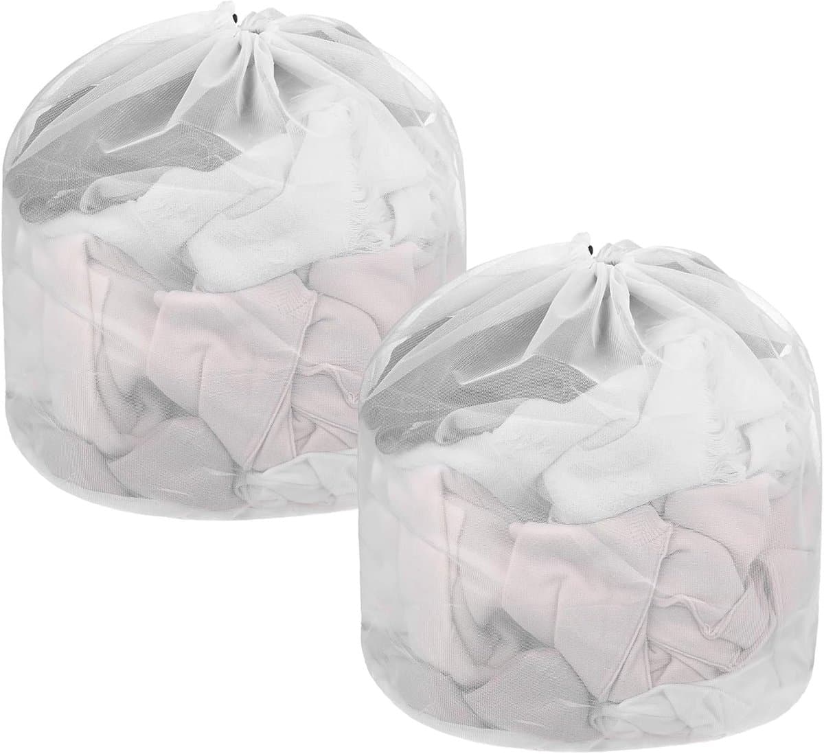 Waszakken - 2 Stuks - Met Trekkoord - Herbruikbare - Polyester - Waszakken voor wasgoed - Opbergtas - Netwaszakken - Geschikt voor Babykleding, Bh's, Ondergoed, Sokken, Shirts - 30x40cm - Wit — afbeelding 1