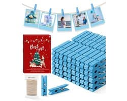 Mini Kleerspeldjes voor Fotoclips - 100 Stuks Houten Wasknijpers in Blauw voor Creatieve Knutselprojecten, Decoratie en Babyshowers — afbeelding 1