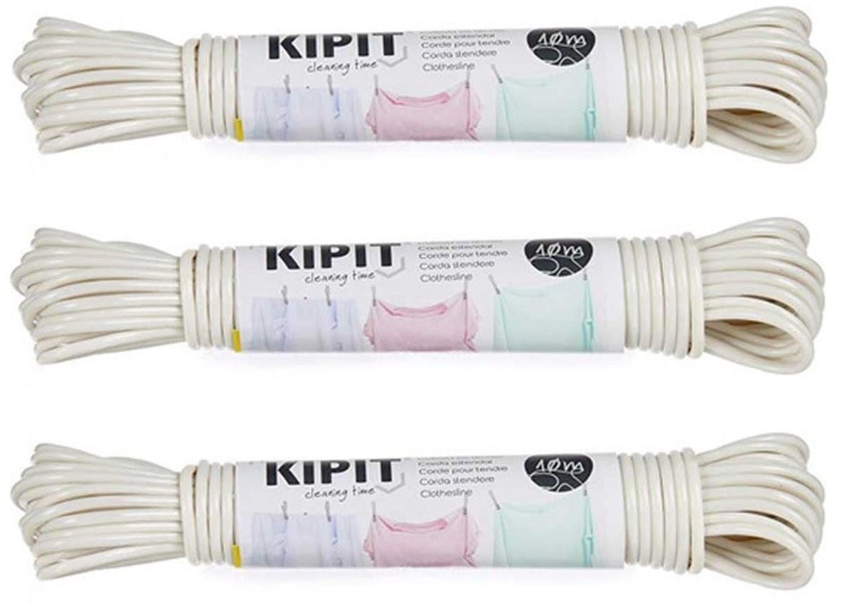 Kipit Waslijn - 3x - 10 meter - PVC - wit - drooglijn / waslijndraad — afbeelding 1
