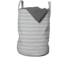 ABAKUHAUS grijze chevron-waszak, geometrisch streeppatroon, wasmand met handgrepen, trekkoordsluiting, voor wasserettes, 33 cm breed × 49 cm hoog, lichtgrijs en parelgrijs