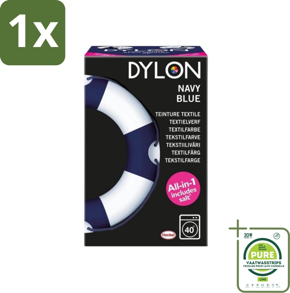 1 x Dylon - Textielverf - Navy Blue - All-in-One - Inclusief Zout - 350g - Textielverf - Kledingverf - Dylon Verf - Kleurtje Kleding - Stofverf — afbeelding 1