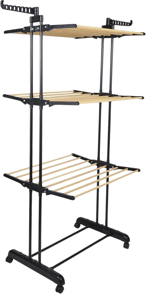 Home Deco Factory Wasrek/droogrek - zwart - metaal - 73 x 64 x 173 cm - staand - drogen — afbeelding 1