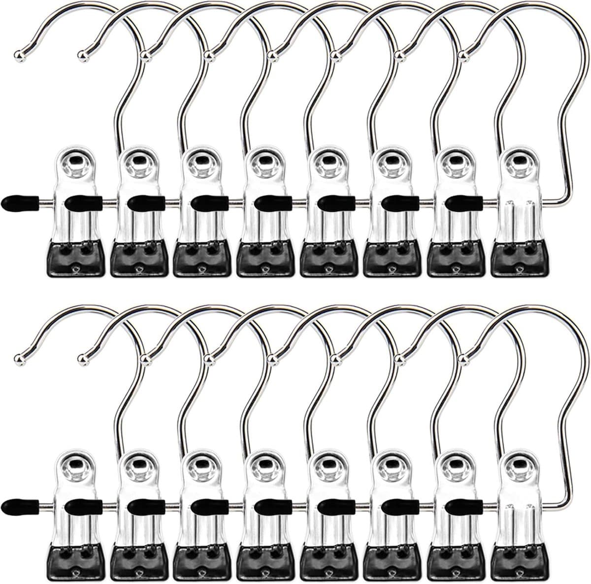16 Stuks - RVS Wasknijpers - Handdoekclips - Handdoekklem - Handdoeklusjes met Clip - Winddichte Wasknijpers - Houders - Metalen Handdoekclips - Ophangklemmen - Zwart — afbeelding 1