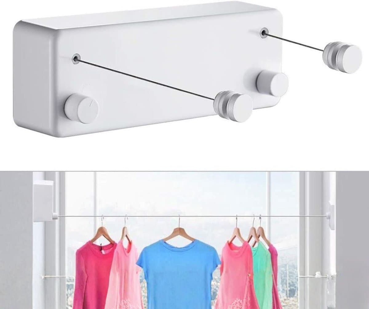 SNJY® Waslijn Uittrekbaar - Drooglijn Oprolbaar - Roldrooglijn - 2 x 4,2m - Wit — afbeelding 1