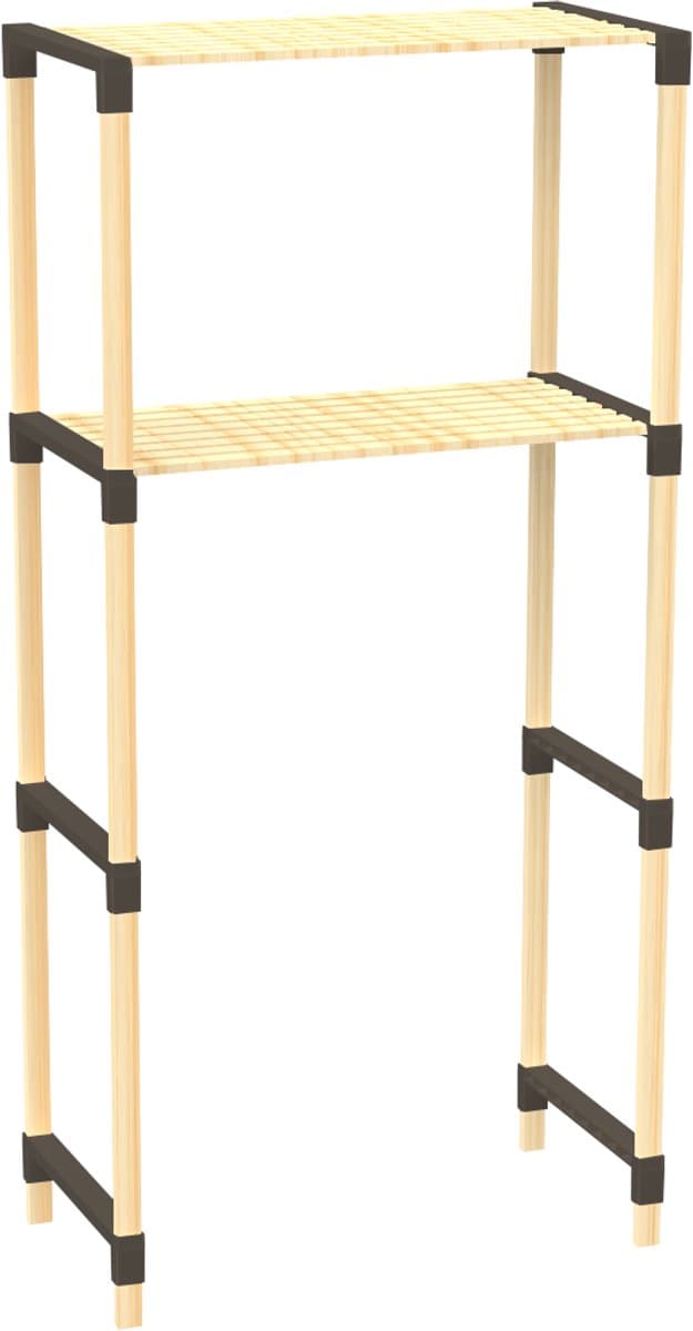 Fixwood 2-Laags Wasmachine Rek – Zwart - Houten Opbergrek voor Wasmachine – Ruimtebesparend Badkamerrek 127 cm – Beukenlook – 33x66x127 cm — afbeelding 1