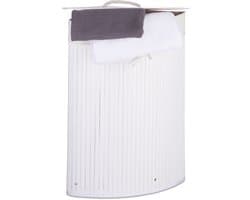 3x wasmand hoekmodel bamboe - 60 liter - deksel - witte wasbox - driehoekig