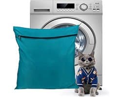Waszakken voor huisdieren - Waszakken van twill polyester - Grote waszakken met rits - Voorkomt dat waszakken verstopt raken door dierenhaar - Waszakken voor huisdierendekens - Geweldig voor honden en katten (70x80cm) - meer blauw-L