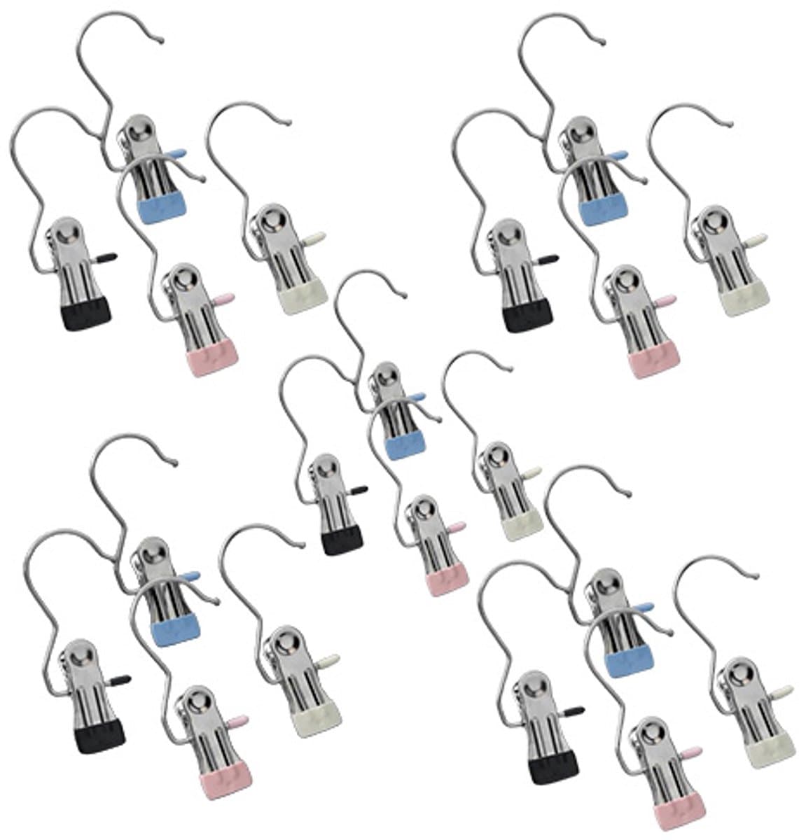 20 stuks wasknijpers - roestvrijstalen wasknijpers - wasknijpers met haken - haken met drievoudige clips - naadloze opbergruimte voor kleding - wasknijpers voor het drogen van kleding, sokken en mutsen - veelkleurig. — afbeelding 1