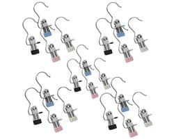 20 stuks wasknijpers - roestvrijstalen wasknijpers - wasknijpers met haken - haken met drievoudige clips - naadloze opbergruimte voor kleding - wasknijpers voor het drogen van kleding, sokken en mutsen - veelkleurig.