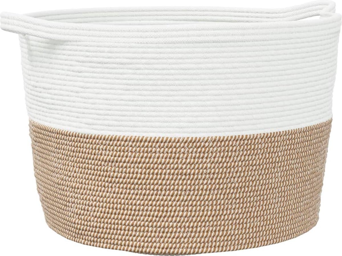 vidaXL - Wasmand - Ø - 60x36 - cm - katoen - bruin - en - wit — afbeelding 1