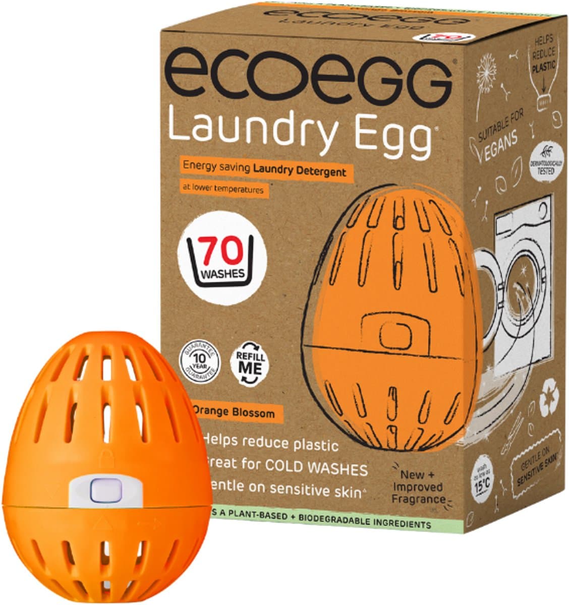 EcoEgg Was ei – Oranjebloesem - Wasparels – Navulbaar – Geschikt voor de gevoelige huid – Dermatologisch getest - 70 wasbeurten - Oranje — afbeelding 1