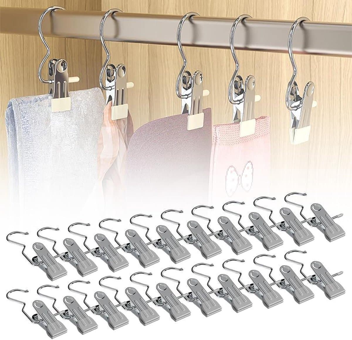 20 stuks metalen wasknijpers zonder afdruk - handdoekklemmen voor kleding en schoenen - multifunctionele antislip klemmen - zilvergrijs — afbeelding 1