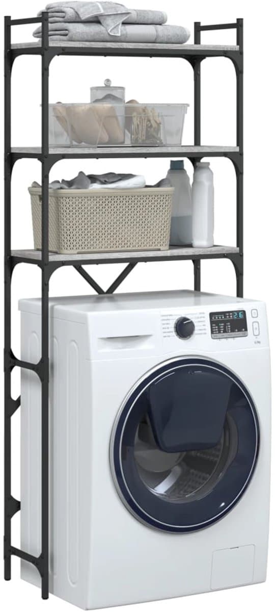 Wasmachine rek - Opbergrek - Wasmachine meubel - Opbouwmeubel - Toilet Rek - 67x25x163 cm - Hout- Grijs Sonoma — afbeelding 1