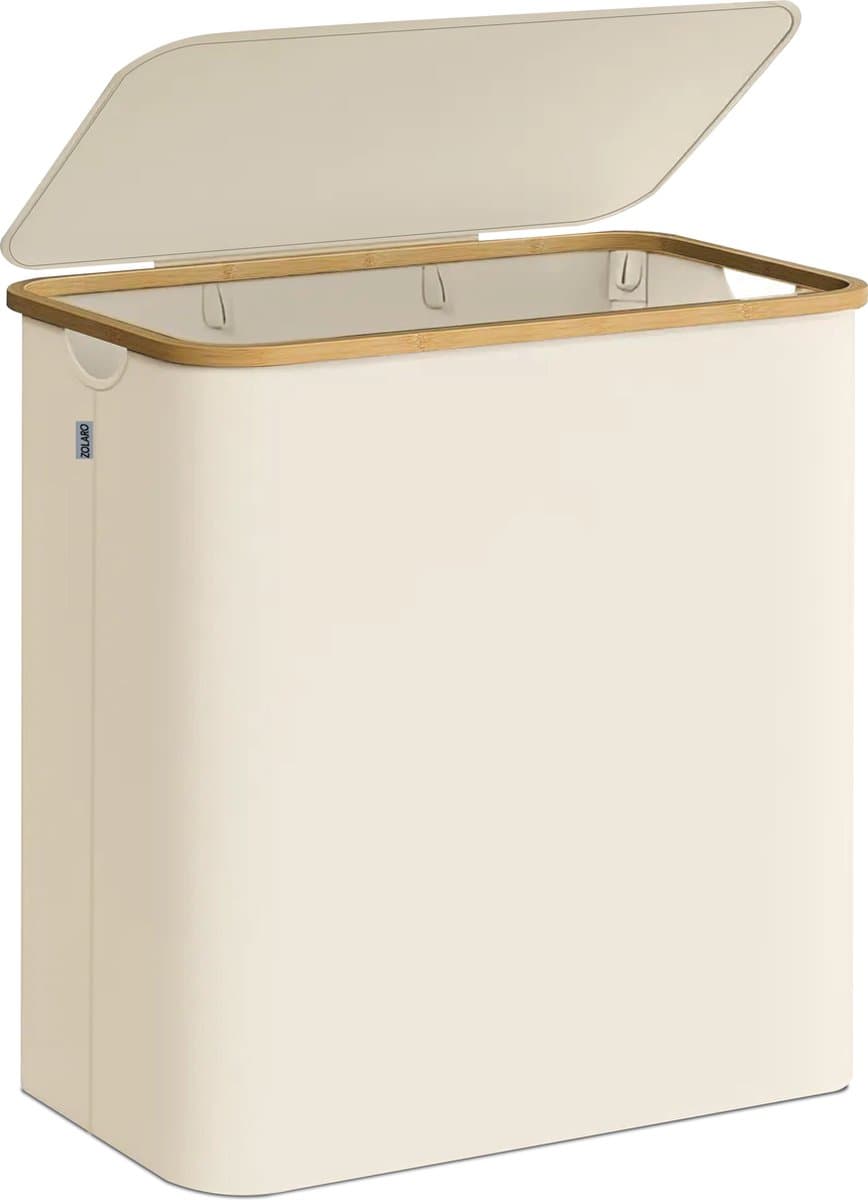 Zolaro Wasmand 3 vakken - Beige - Wassorteerder bamboe - Laundry basket - Wasmand met deksel - 148L — afbeelding 1
