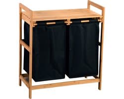 Wasmand met 2 vakken, 64x33x73cm, Bamboe, Polyester waszak