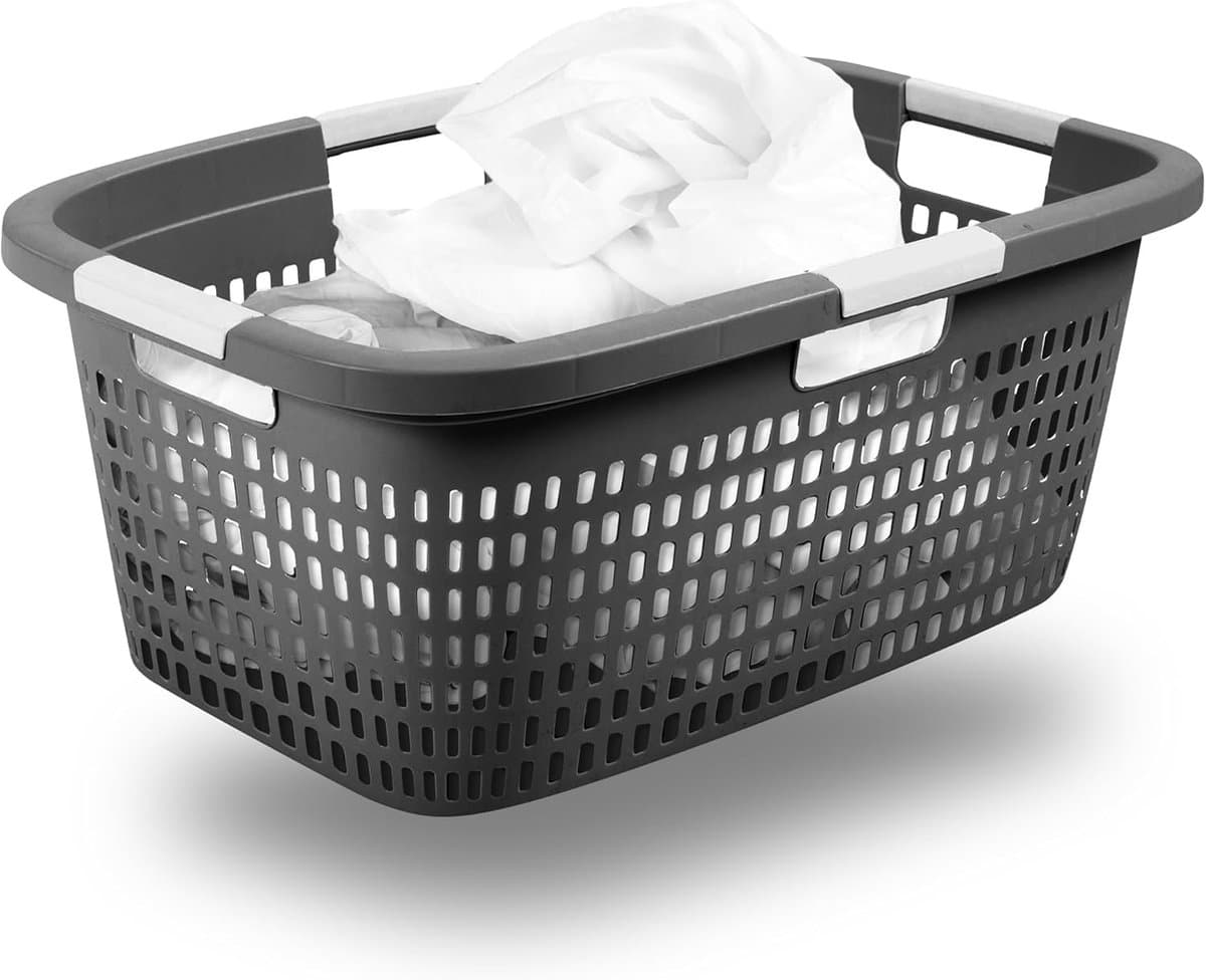 Novaliv wasmand met 4 handgrepen 40L antraciet, wasboxset wasemmer wascontainer voor badkamerwas vuile was, wasmanden wasmand opbergruimte wasmand verzamelbox — afbeelding 1