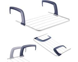 KADAX Balkonwasdroger, 52 x 36 x 1,5 cm, radiatordroger, wasdroger met 3 m drooglijnlengte, balkondroger, hangdroger voor balkonleuningen (wit) — afbeelding 1