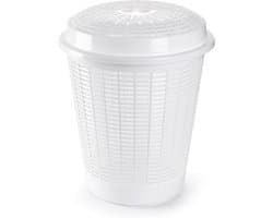 PlasticForte Wasmand met deksel - 50 liter - wit - rond - D45 x H57 cm - opbergmand