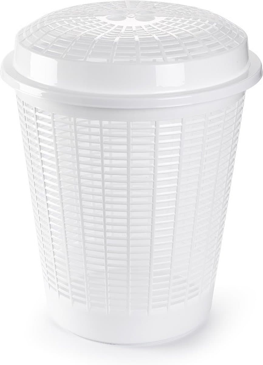 PlasticForte Wasmand met deksel - 50 liter - wit - rond - D45 x H57 cm - opbergmand — afbeelding 1