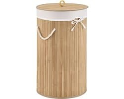 Bamboe Wasmand Curly - 55 Liter - Natuurkleur - Incl. Waszak & Deksel