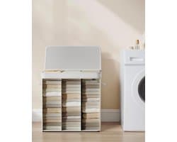 SONGMICS Wasmand met deksel, wasmand van bamboe, afneembare en machinewasbare waszak met handgrepen, 150 liter, voor wasruimte, slaapkamer, woonkamer, wolkenwit LCB062W01
