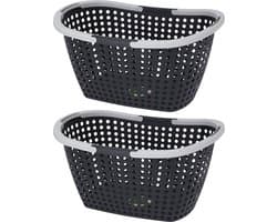Excellent Houseware Kunststof wasmanden - 2x stuks - 15L - 44 x 32 x 22 cm