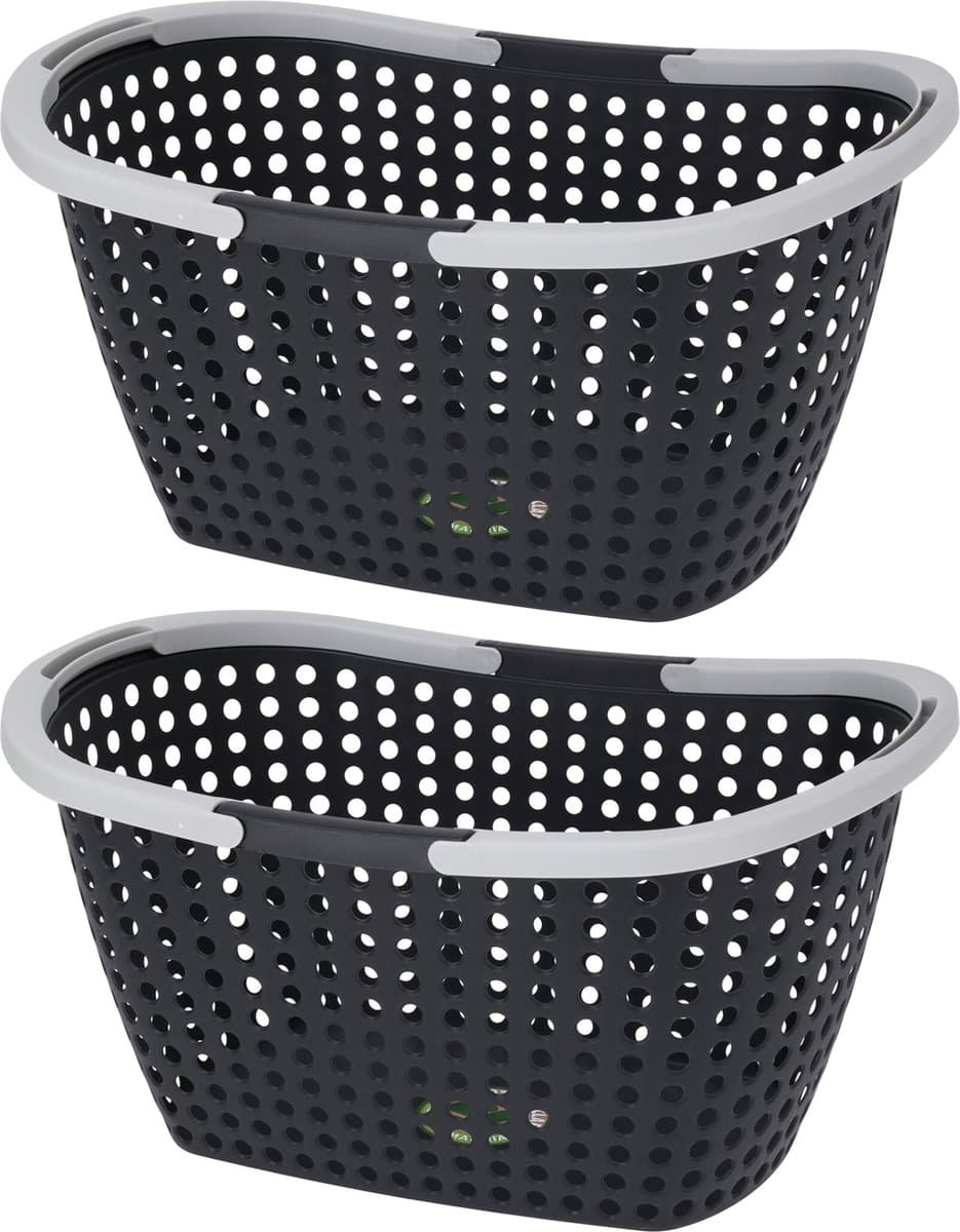 Excellent Houseware Kunststof wasmanden - 2x stuks - 15L - 44 x 32 x 22 cm — afbeelding 1