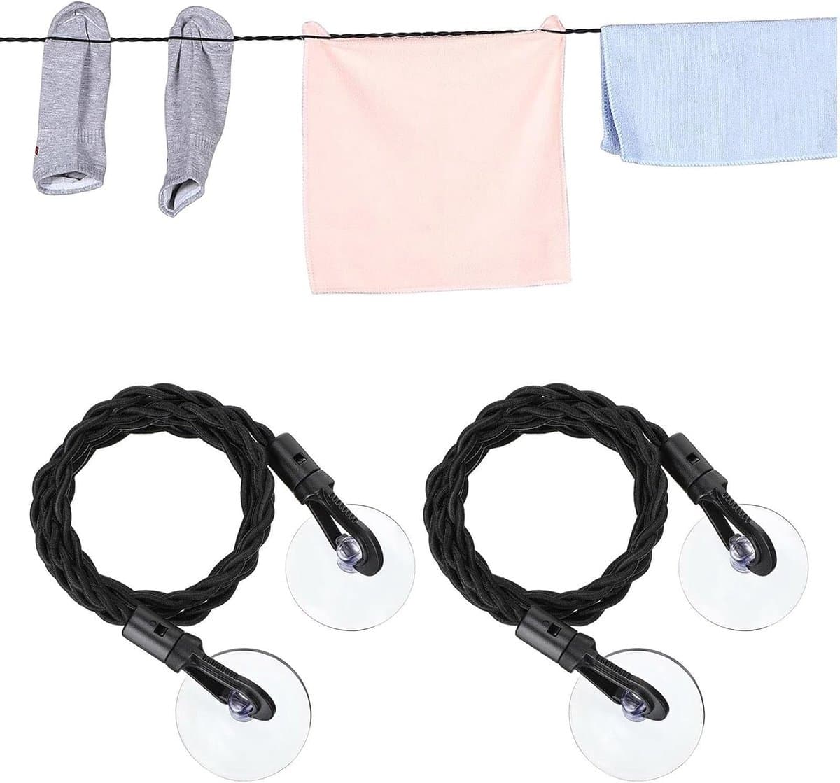 Draagbare Waslijn - Reis Waslijn - Kleding Drogen - Intrekbaar Touw - Tot 2.8m - Zwart — afbeelding 1