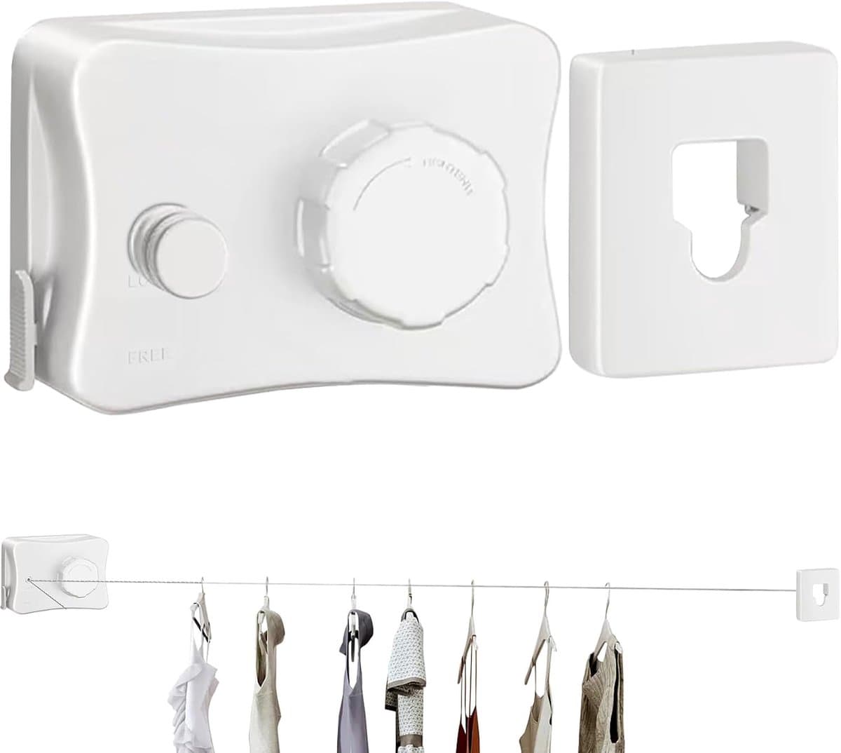 Waslijn Binnen Buiten - Intrekbare Lijn - Ruimte Besparen - Stevige Stabiliteit - 5.1 Meter - Wit — afbeelding 1