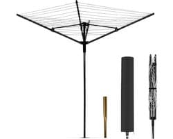 Droogmolen voor buiten - Wasrek opvouwbaar - Kleding drogen - Grote capaciteit - 50 meter waslijn - Zwart