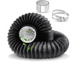 PromoHome ontluchtingsslang 125 mm - 4,2 meter - PVC aluminium flexibele slang met 2 klemmen en tape - voor wasdroger, airco, ventilatie, afzuigkap - zwart