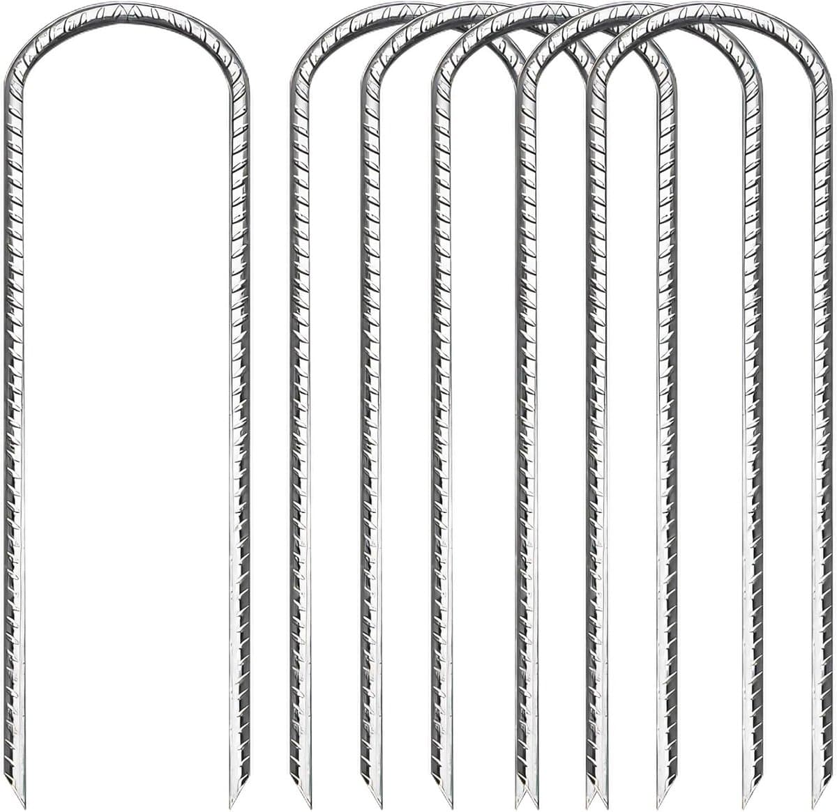 SnelShoppen - Set van 6 U-vormige zware metalen tentpinnen 30cm, gegalvaniseerd staal grondankers voor trampolines, windbestendig, dik rebar voor boun — afbeelding 1