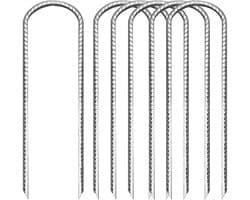 SnelShoppen - Set van 6 U-vormige zware metalen tentpinnen 30cm, gegalvaniseerd staal grondankers voor trampolines, windbestendig, dik rebar voor boun